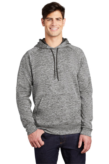 Sport-Tek ST225 Mens Electric Heather Moisture Wicking Fleece Hooded Sweatshirt Hoodie w/ Pouch Pocket Black Electric Model Front