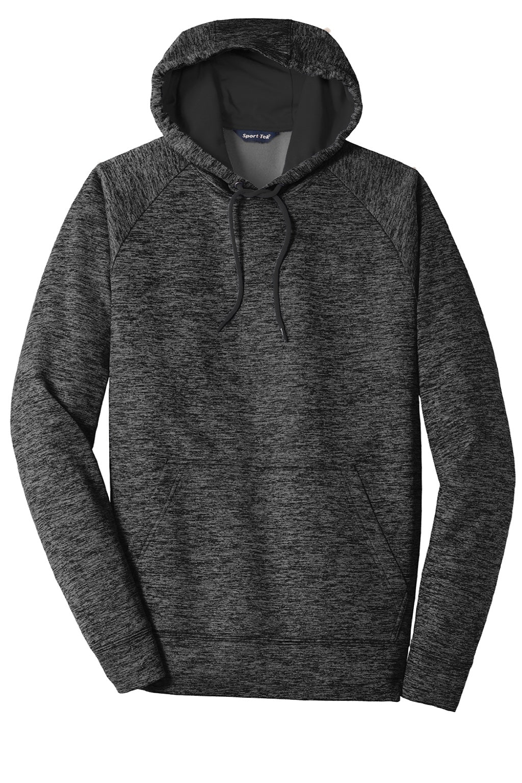 Sport-Tek ST225 Mens Electric Heather Moisture Wicking Fleece Hooded Sweatshirt Hoodie w/ Pouch Pocket Grey Black Electric Flat Front