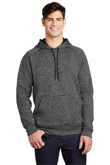 Sport-Tek ST225 Mens Electric Heather Moisture Wicking Fleece Hooded Sweatshirt Hoodie w/ Pouch Pocket Grey Black Electric Model Front