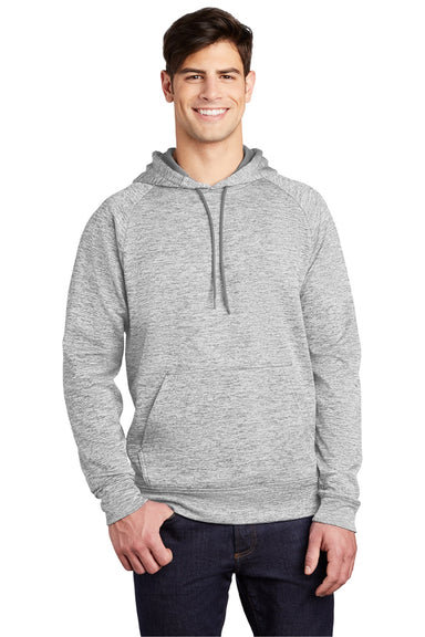 Sport-Tek ST225 Mens Electric Heather Moisture Wicking Fleece Hooded Sweatshirt Hoodie w/ Pouch Pocket Silver Grey Electric Model Front