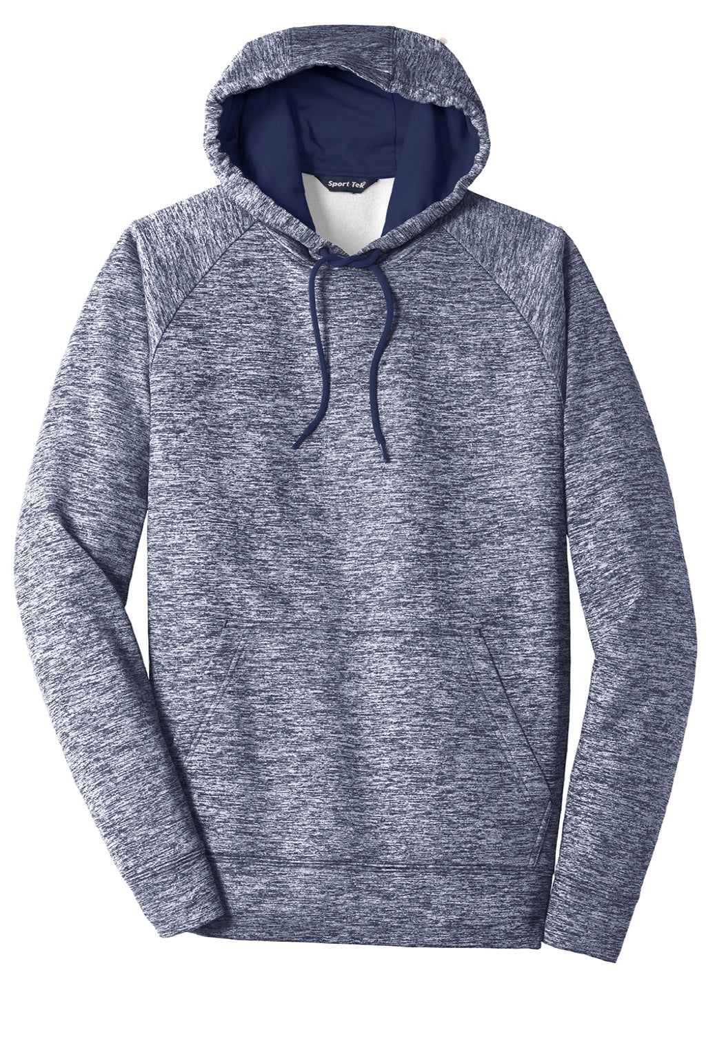 Sport-Tek ST225 Mens Electric Heather Moisture Wicking Fleece Hooded Sweatshirt Hoodie w/ Pouch Pocket True Navy Blue Electric Flat Front