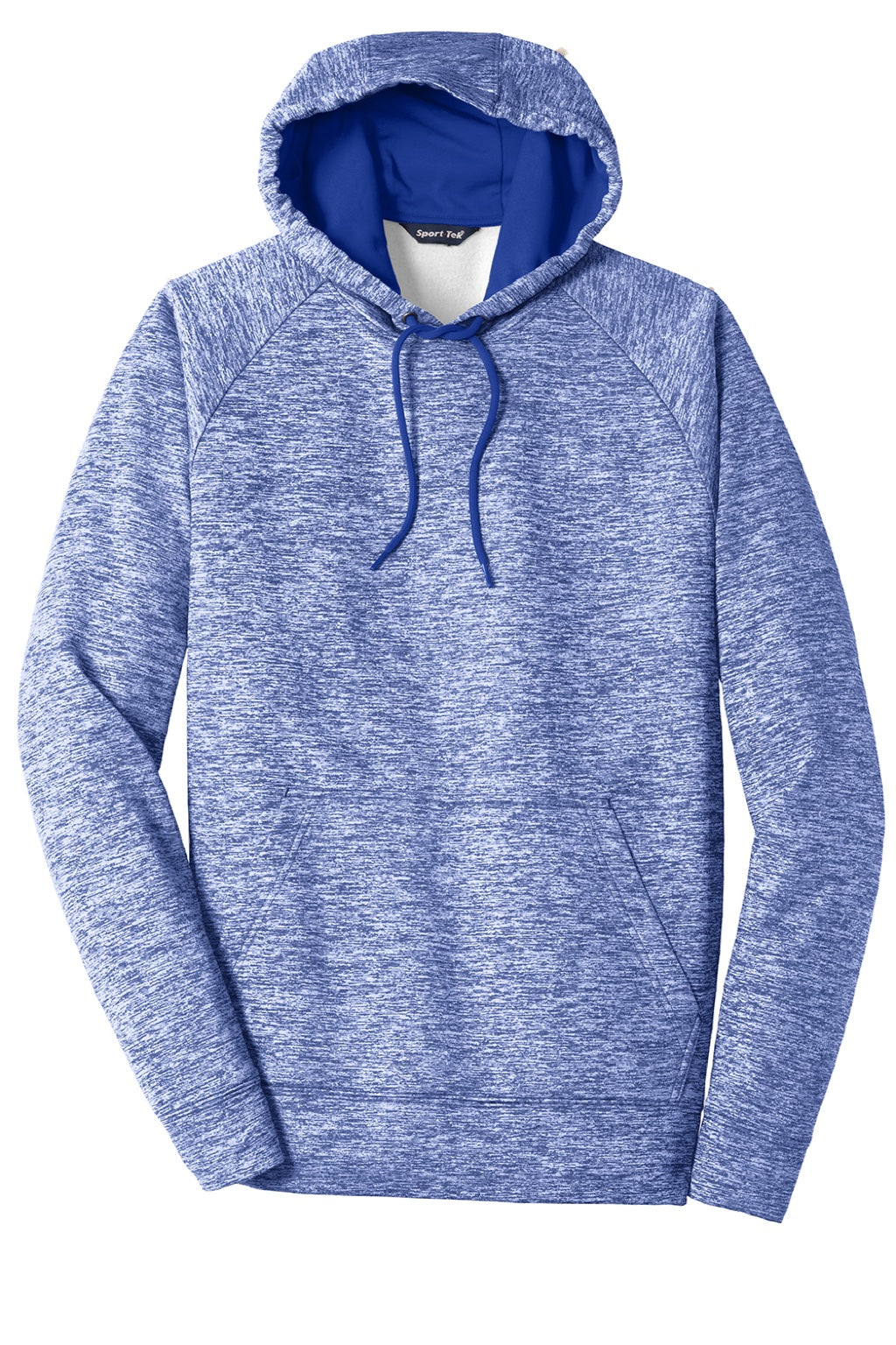 Sport-Tek ST225 Mens Electric Heather Moisture Wicking Fleece Hooded Sweatshirt Hoodie w/ Pouch Pocket True Royal Blue Electric Flat Front
