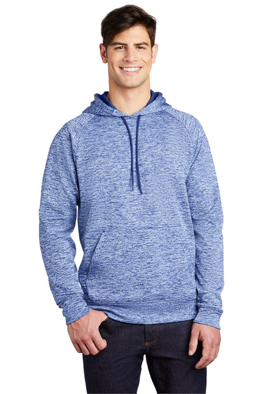 Sport-Tek ST225 Mens Electric Heather Moisture Wicking Fleece Hooded Sweatshirt Hoodie w/ Pouch Pocket True Royal Blue Electric Model Front
