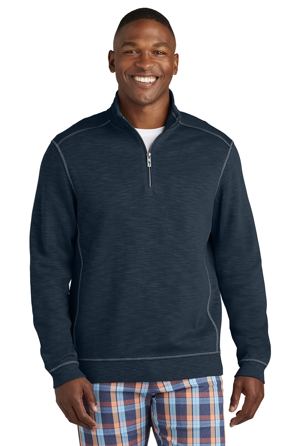 Tommy Bahama ST226342TB Mens Tobago Bay 1/4 Zip Sweatshirt Blue Note Model Front