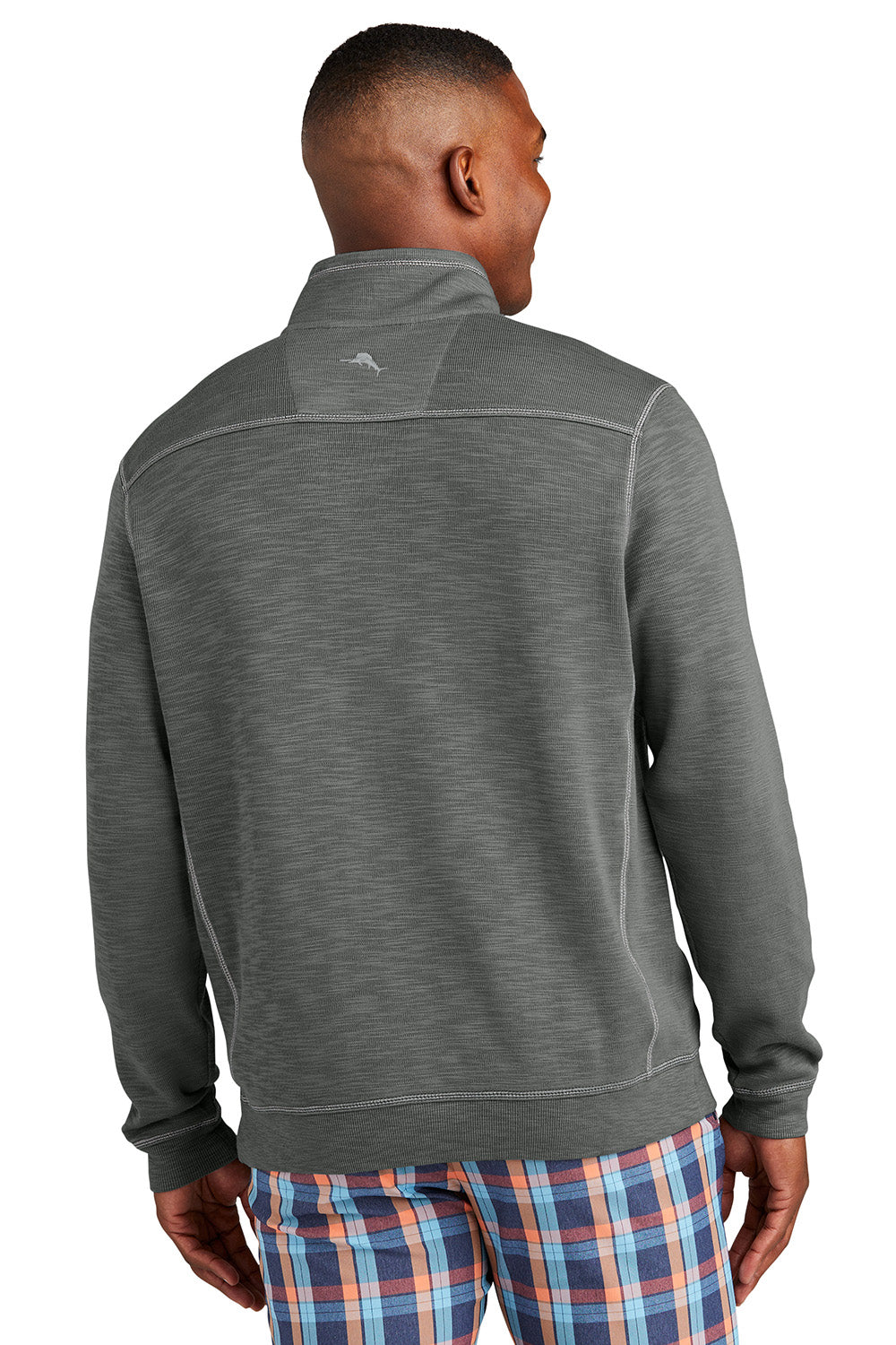 Tommy Bahama ST226342TB Mens Tobago Bay 1/4 Zip Sweatshirt Cave Grey Model Back