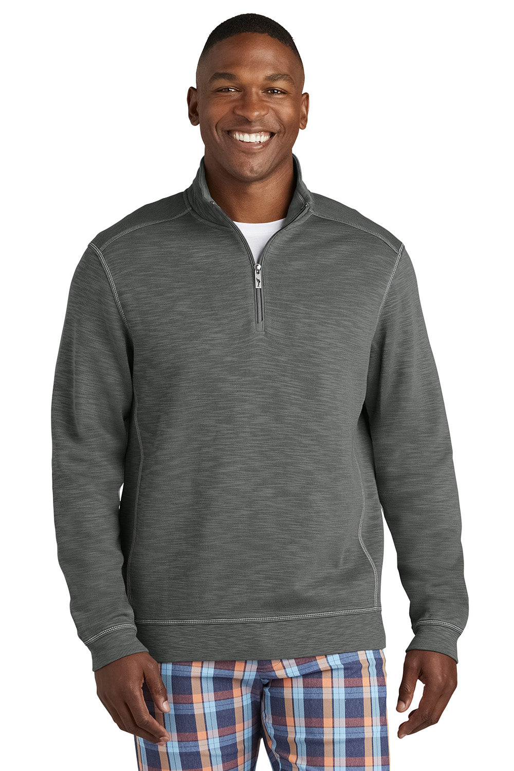 Tommy Bahama ST226342TB Mens Tobago Bay 1/4 Zip Sweatshirt Cave Grey Model Front