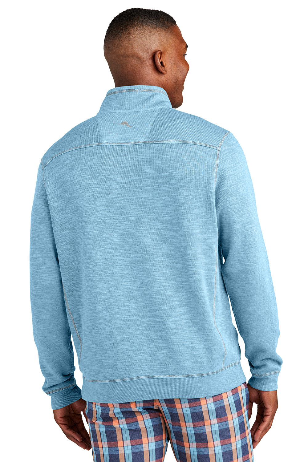 Tommy Bahama ST226342TB Mens Tobago Bay 1/4 Zip Sweatshirt Light Sky Blue Model Back
