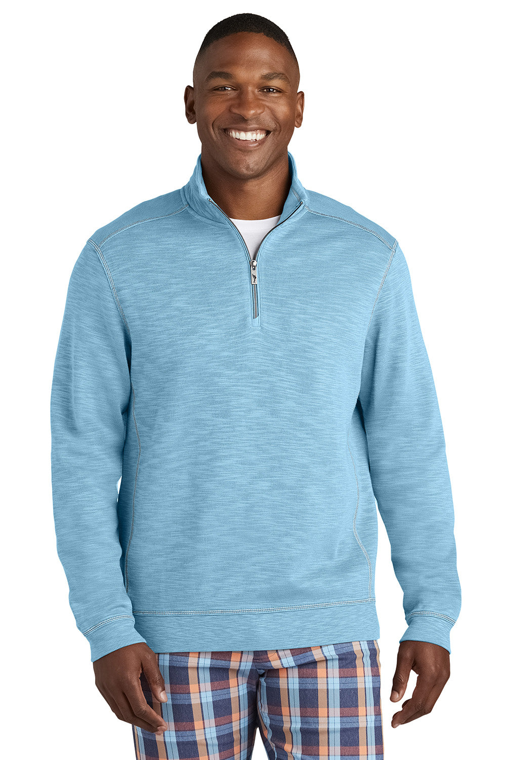 Tommy Bahama ST226342TB Mens Tobago Bay 1/4 Zip Sweatshirt Light Sky Blue Model Front