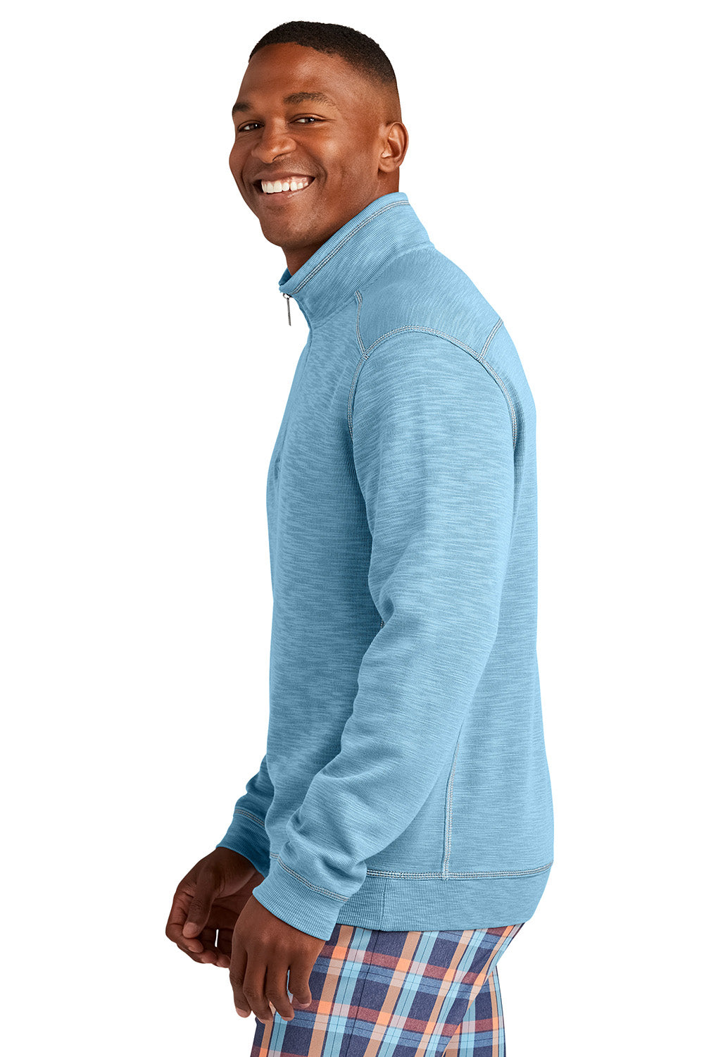 Tommy Bahama ST226342TB Mens Tobago Bay 1/4 Zip Sweatshirt Light Sky Blue Model Side