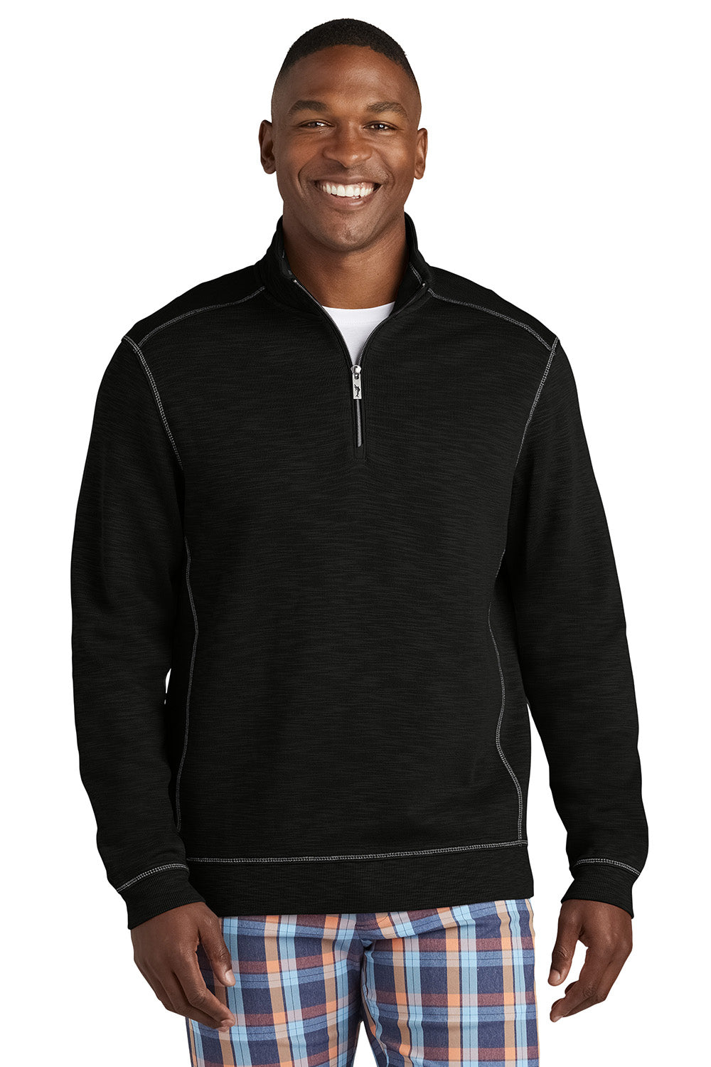 Tommy Bahama ST226342TB Mens Tobago Bay 1/4 Zip Sweatshirt Black Model Front