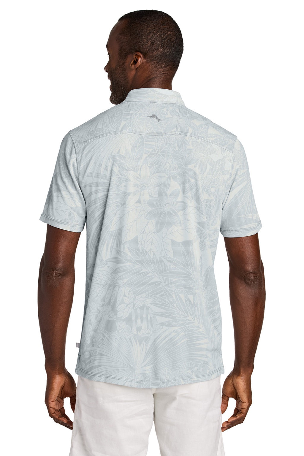 Tommy Bahama ST227544TB Mens Santiago Paradise Moisture Wicking Short Sleeve Polo Shirt Zinc Grey Model Back