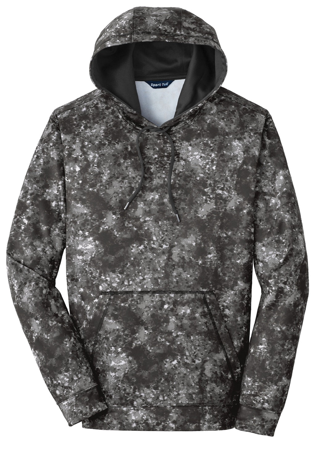 Sport-Tek ST230 Mens Sport-Wick Mineral Freeze Moisture Wicking Fleece Hooded Sweatshirt Hoodie w/ Pouch Pocket Black Flat Front