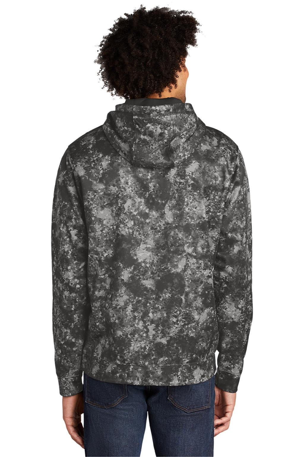 Sport-Tek ST230 Mens Sport-Wick Mineral Freeze Moisture Wicking Fleece Hooded Sweatshirt Hoodie w/ Pouch Pocket Black Model Back