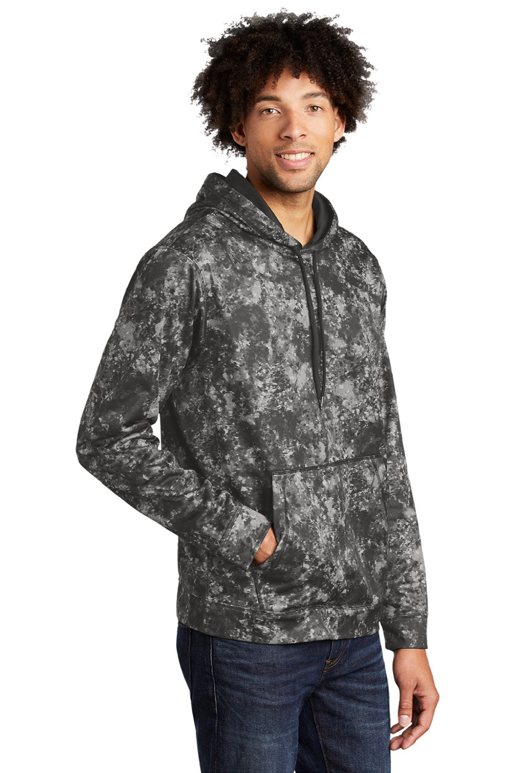 Sport-Tek ST230 Mens Sport-Wick Mineral Freeze Moisture Wicking Fleece Hooded Sweatshirt Hoodie w/ Pouch Pocket Black Model 3q