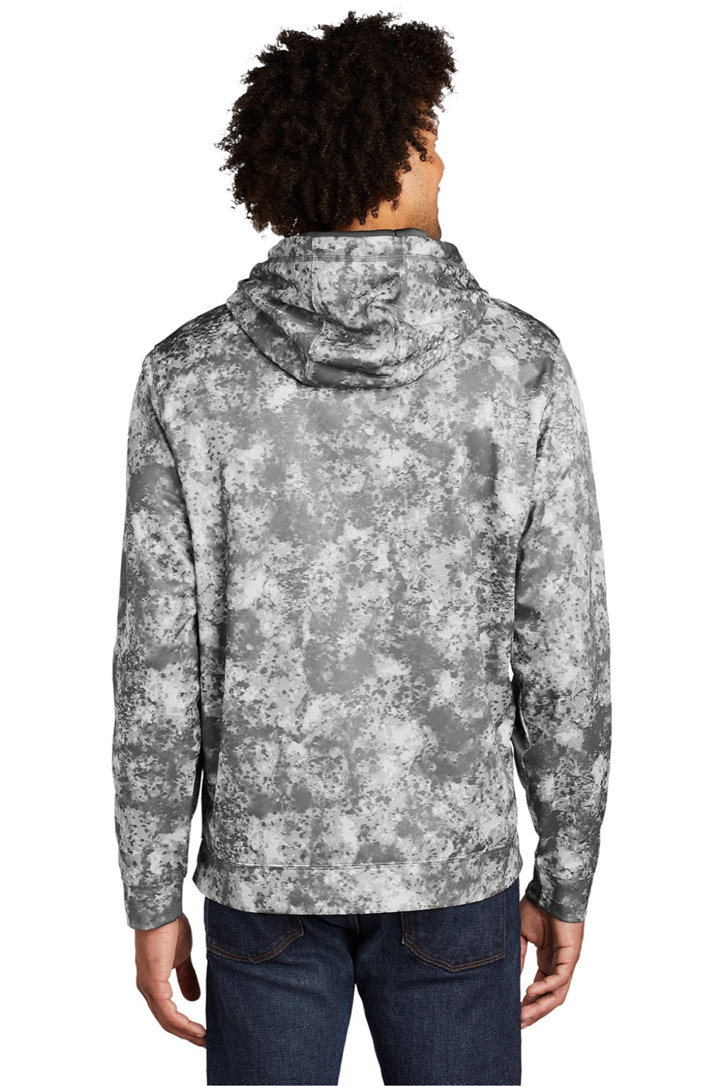 Sport-Tek ST230 Mens Sport-Wick Mineral Freeze Moisture Wicking Fleece Hooded Sweatshirt Hoodie w/ Pouch Pocket Dark Smoke Grey Model Back