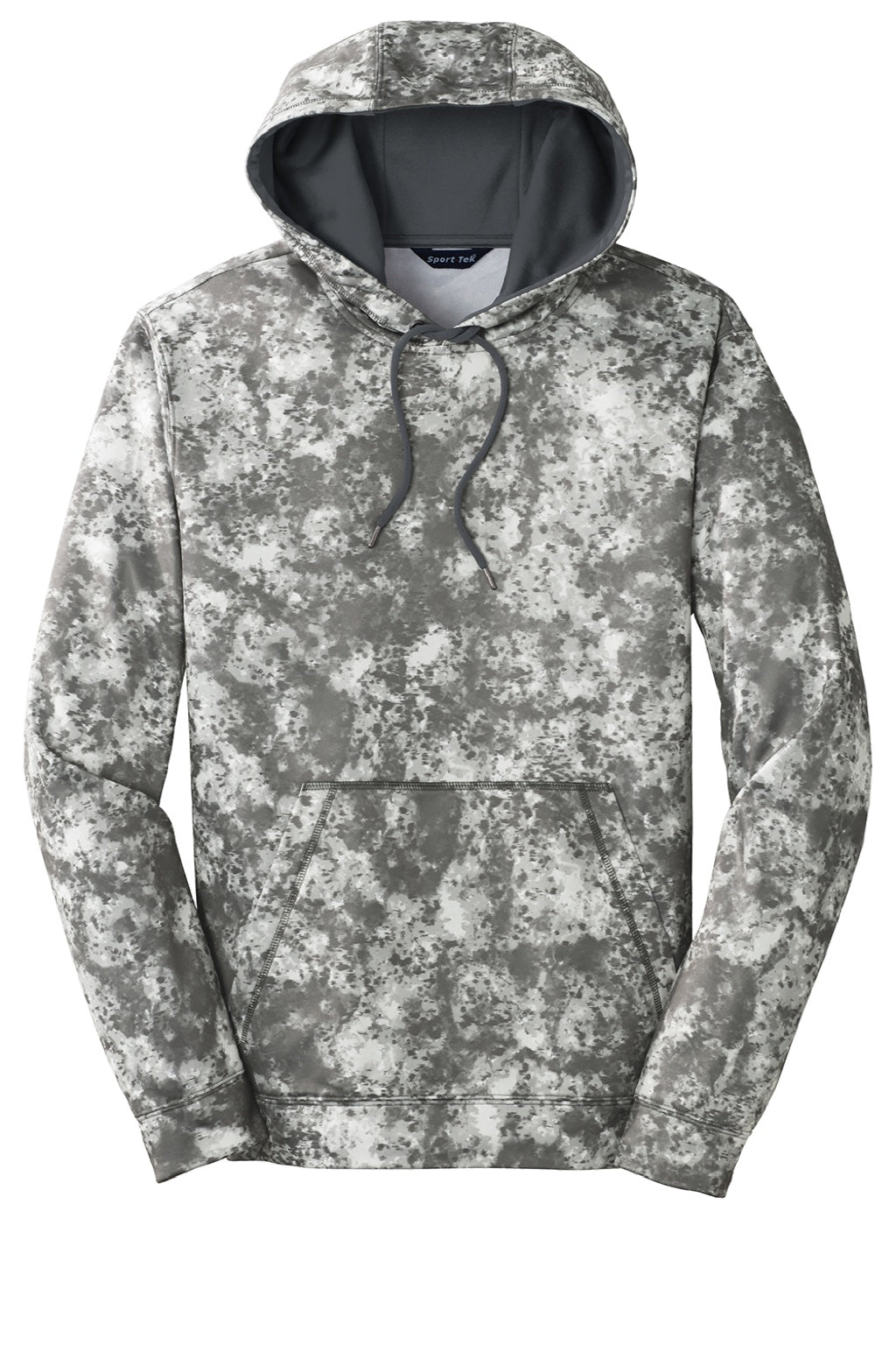 Sport-Tek ST230 Mens Sport-Wick Mineral Freeze Moisture Wicking Fleece Hooded Sweatshirt Hoodie w/ Pouch Pocket Dark Smoke Grey Flat Front