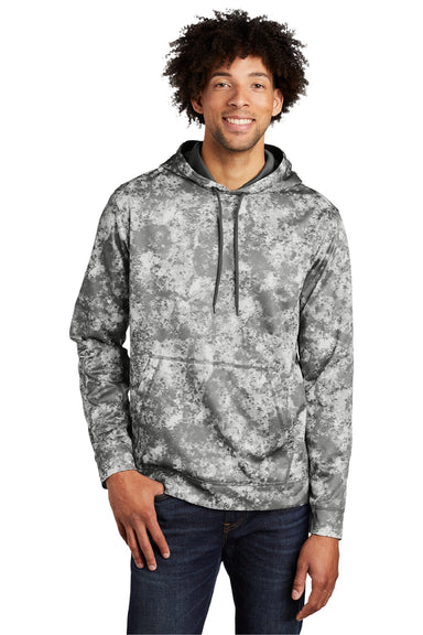 Sport-Tek ST230 Mens Sport-Wick Mineral Freeze Moisture Wicking Fleece Hooded Sweatshirt Hoodie w/ Pouch Pocket Dark Smoke Grey Model Front