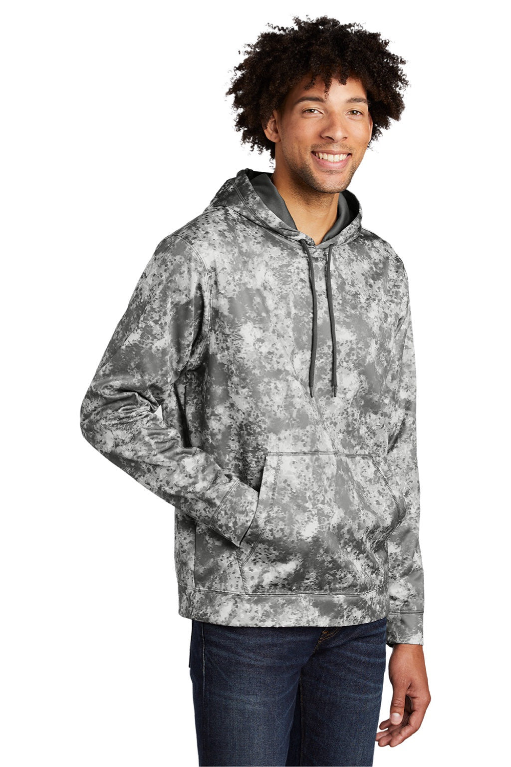 Sport-Tek ST230 Mens Sport-Wick Mineral Freeze Moisture Wicking Fleece Hooded Sweatshirt Hoodie w/ Pouch Pocket Dark Smoke Grey Model 3q