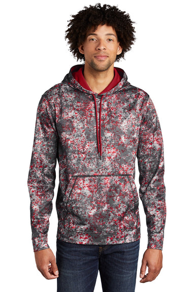 Sport-Tek ST230 Mens Sport-Wick Mineral Freeze Moisture Wicking Fleece Hooded Sweatshirt Hoodie w/ Pouch Pocket Deep Red Model Front