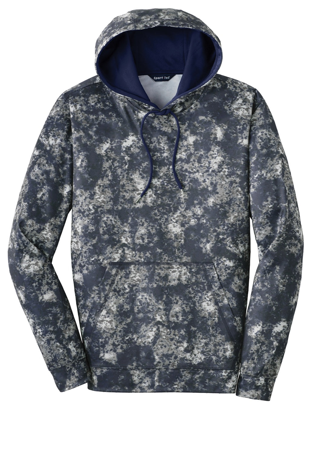 Sport-Tek ST230 Mens Sport-Wick Mineral Freeze Moisture Wicking Fleece Hooded Sweatshirt Hoodie w/ Pouch Pocket True Navy Blue Flat Front