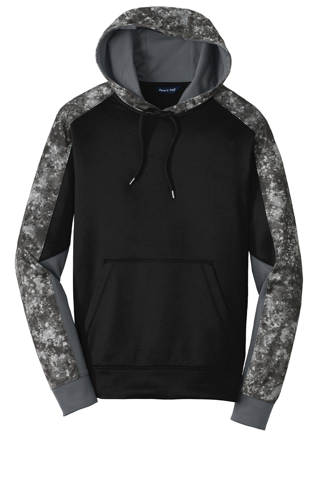 Sport-Tek ST231 Mens Sport-Wick Mineral Freeze Moisture Wicking Fleece Hooded Sweatshirt Hoodie w/ Pouch Pocket Black Flat Front