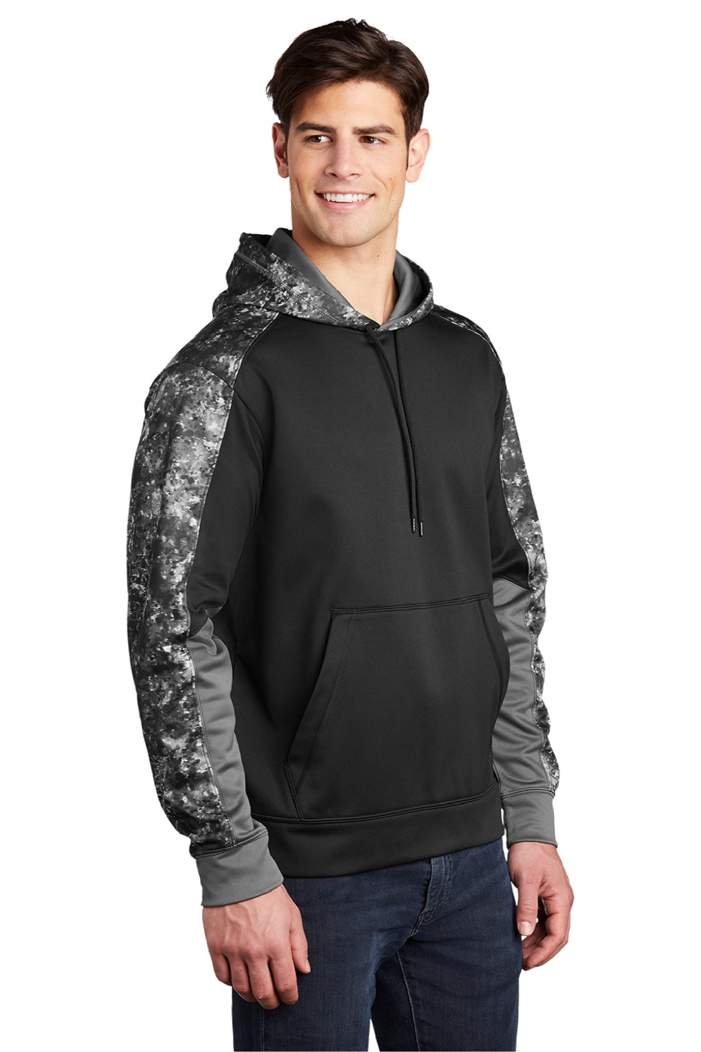 Sport-Tek ST231 Mens Sport-Wick Mineral Freeze Moisture Wicking Fleece Hooded Sweatshirt Hoodie w/ Pouch Pocket Black Model 3q