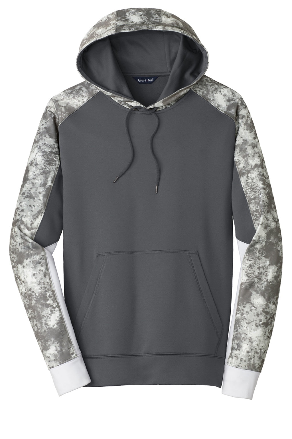 Sport-Tek ST231 Mens Sport-Wick Mineral Freeze Moisture Wicking Fleece Hooded Sweatshirt Hoodie w/ Pouch Pocket Dark Smoke Grey Flat Front