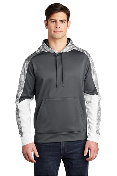 Sport-Tek ST231 Mens Sport-Wick Mineral Freeze Moisture Wicking Fleece Hooded Sweatshirt Hoodie w/ Pouch Pocket Dark Smoke Grey Model Front
