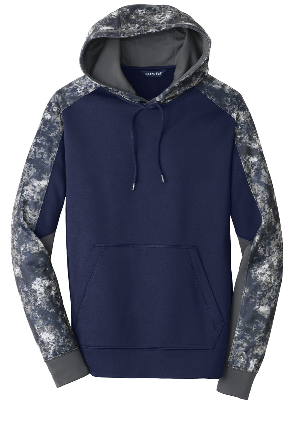 Sport-Tek ST231 Mens Sport-Wick Mineral Freeze Moisture Wicking Fleece Hooded Sweatshirt Hoodie w/ Pouch Pocket True Navy Blue Flat Front