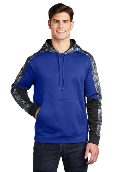Sport-Tek ST231 Mens Sport-Wick Mineral Freeze Moisture Wicking Fleece Hooded Sweatshirt Hoodie w/ Pouch Pocket True Royal Blue Model Front
