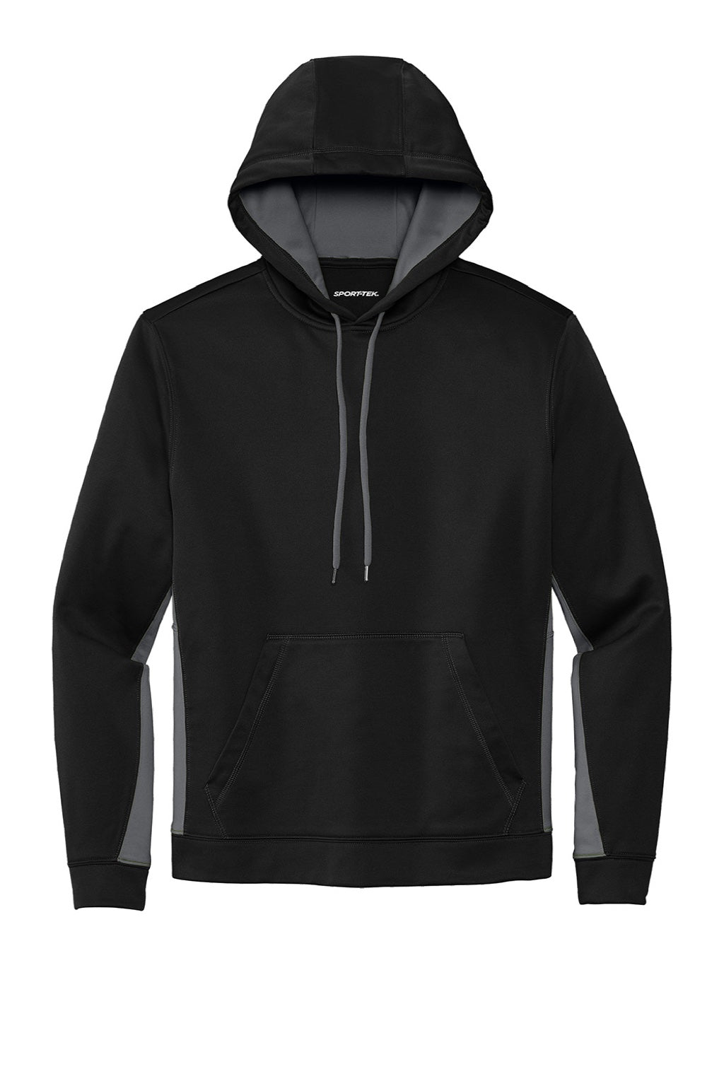 Sport-Tek ST235 Mens Sport-Wick Moisture Wicking Fleece Hooded Sweatshirt Hoodie w/ Pouch Pocket Black/Dark Smoke Grey Flat Front