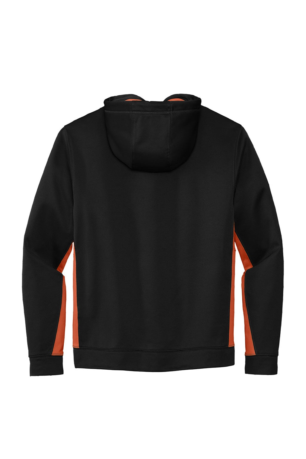 Sport-Tek ST235 Mens Sport-Wick Moisture Wicking Fleece Hooded Sweatshirt Hoodie w/ Pouch Pocket Black/Deep Orange Flat Back