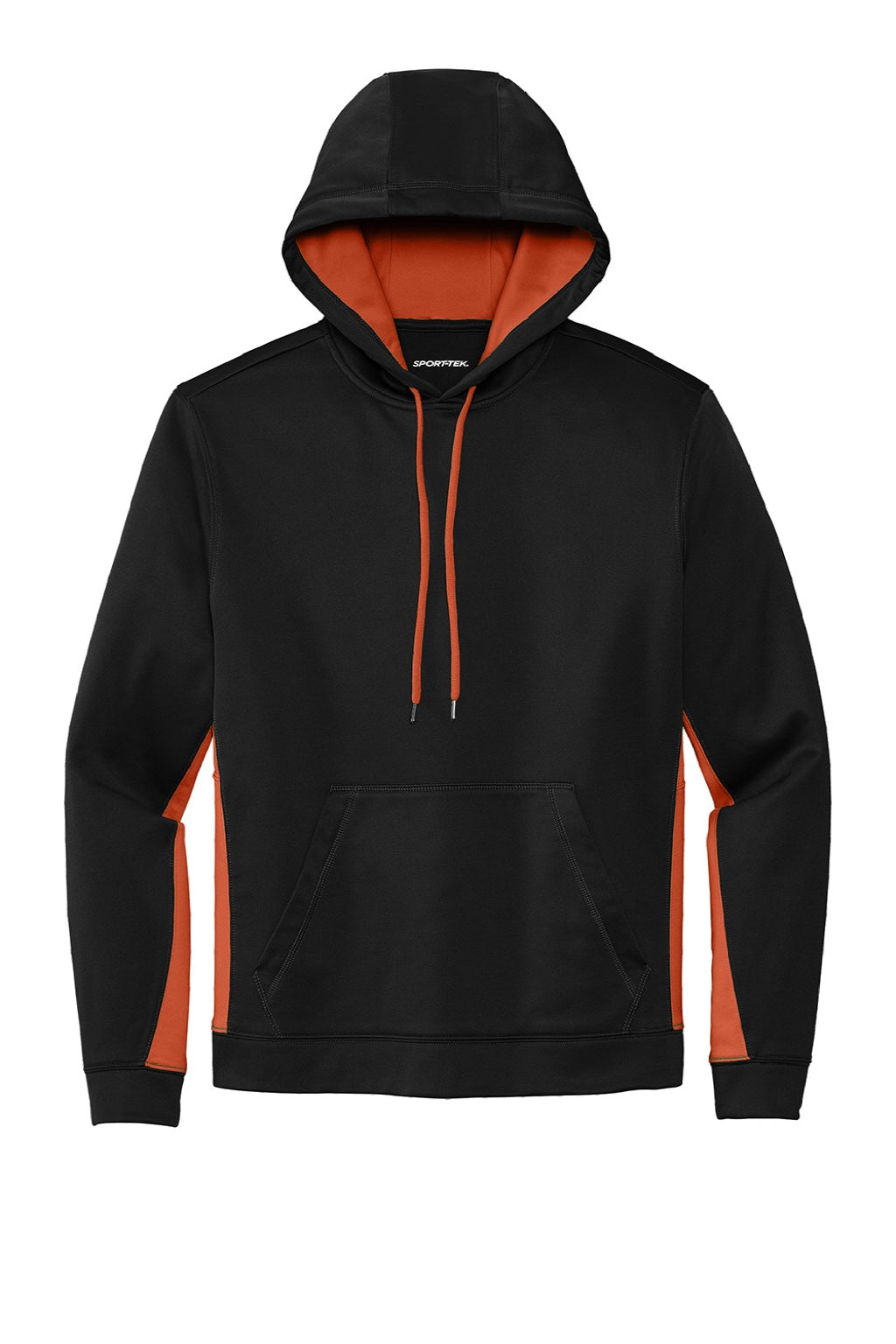 Sport-Tek ST235 Mens Sport-Wick Moisture Wicking Fleece Hooded Sweatshirt Hoodie w/ Pouch Pocket Black/Deep Orange Flat Front