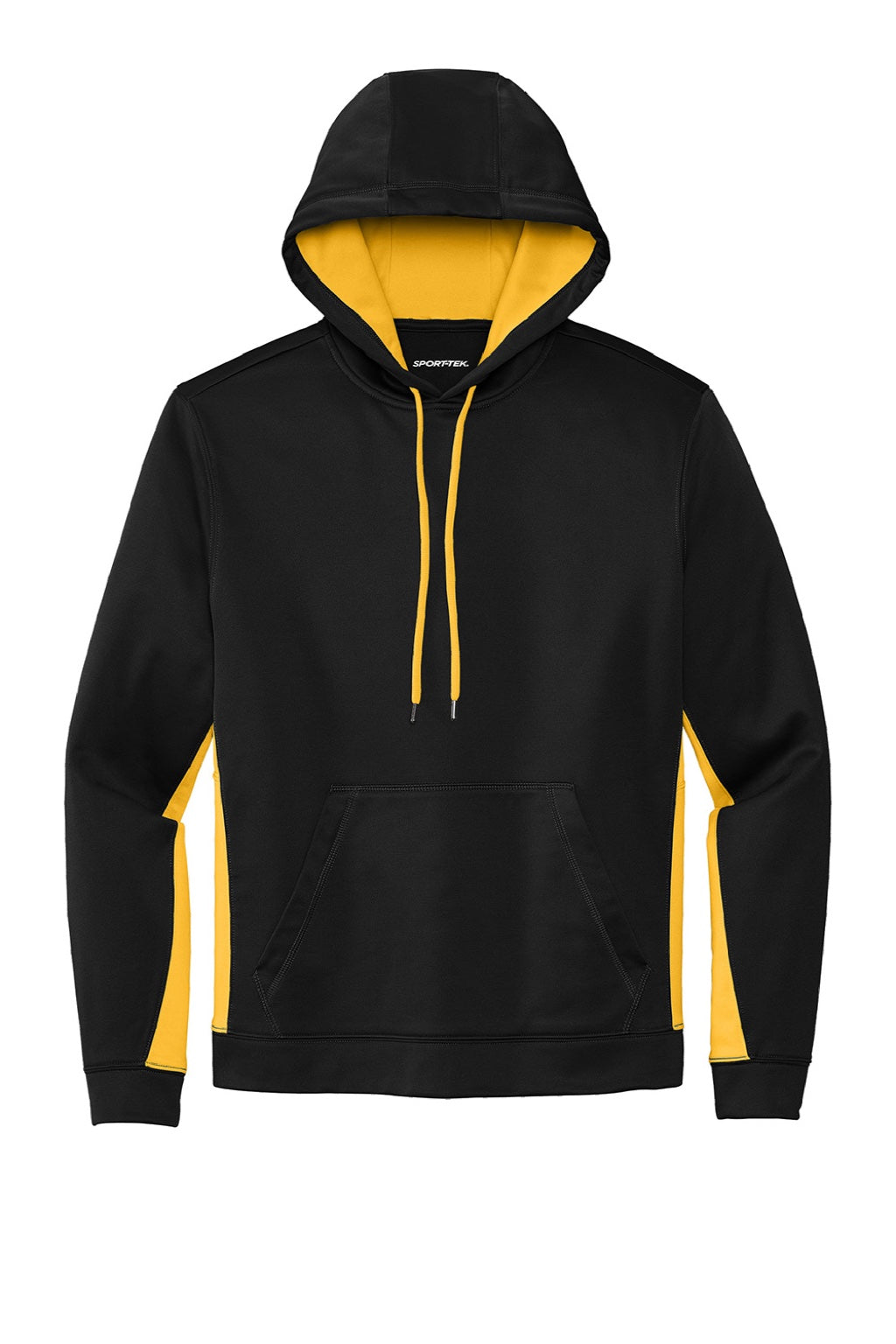 Sport-Tek ST235 Mens Sport-Wick Moisture Wicking Fleece Hooded Sweatshirt Hoodie w/ Pouch Pocket Black/Gold Flat Front
