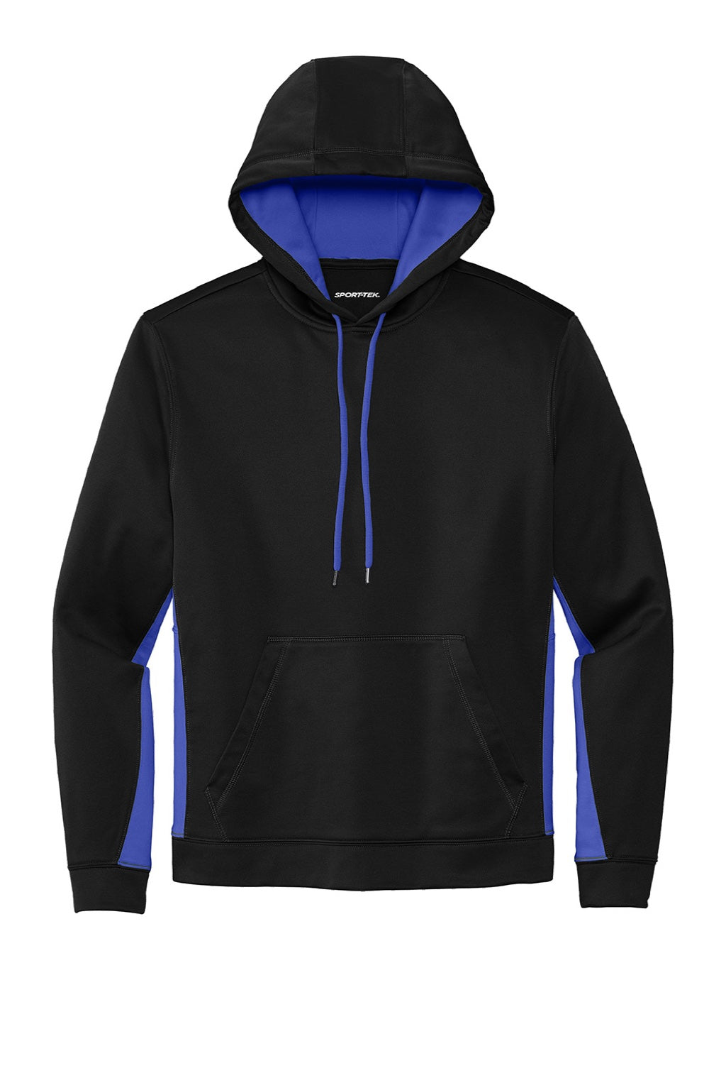Sport-Tek ST235 Mens Sport-Wick Moisture Wicking Fleece Hooded Sweatshirt Hoodie w/ Pouch Pocket Black/True Royal Blue Flat Front