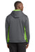 Sport-Tek ST235 Mens Sport-Wick Moisture Wicking Fleece Hooded Sweatshirt Hoodie w/ Pouch Pocket Dark Smoke Grey/Lime Shock Green Model Back