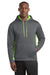 Sport-Tek ST235 Mens Sport-Wick Moisture Wicking Fleece Hooded Sweatshirt Hoodie w/ Pouch Pocket Dark Smoke Grey/Lime Shock Green Model Front
