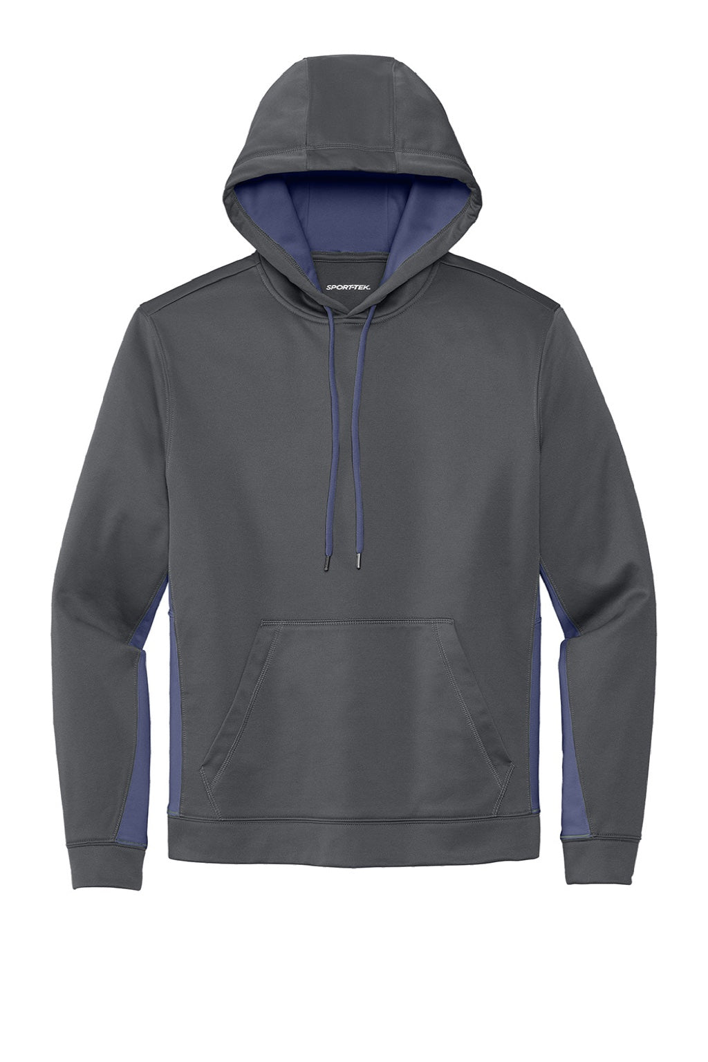 Sport-Tek ST235 Mens Sport-Wick Moisture Wicking Fleece Hooded Sweatshirt Hoodie w/ Pouch Pocket Dark Smoke Grey/Navy Blue Flat Front