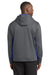 Sport-Tek ST235 Mens Sport-Wick Moisture Wicking Fleece Hooded Sweatshirt Hoodie w/ Pouch Pocket Dark Smoke Grey/Navy Blue Model Back