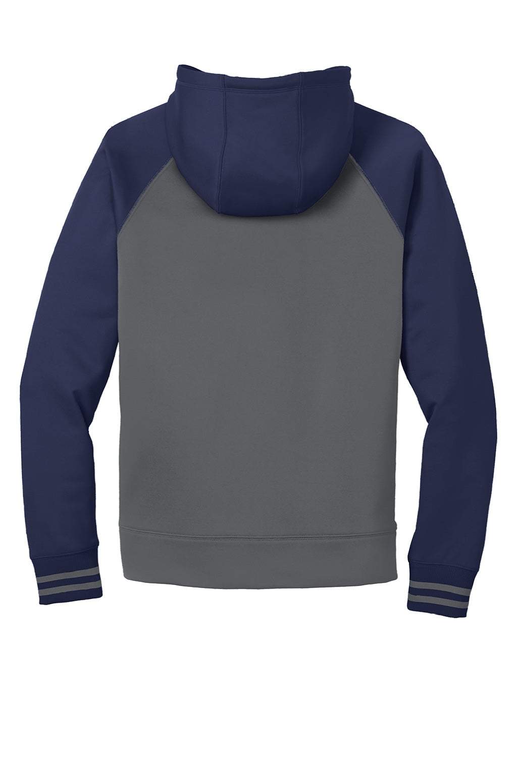 Sport-Tek ST236 Mens Sport-Wick Moisture Wicking Fleece Hooded Sweatshirt Hoodie w/ Pouch Pocket Dark Smoke Grey/Navy Blue Flat Back