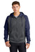 Sport-Tek ST236 Mens Sport-Wick Moisture Wicking Fleece Hooded Sweatshirt Hoodie w/ Pouch Pocket Dark Smoke Grey/Navy Blue Model Front