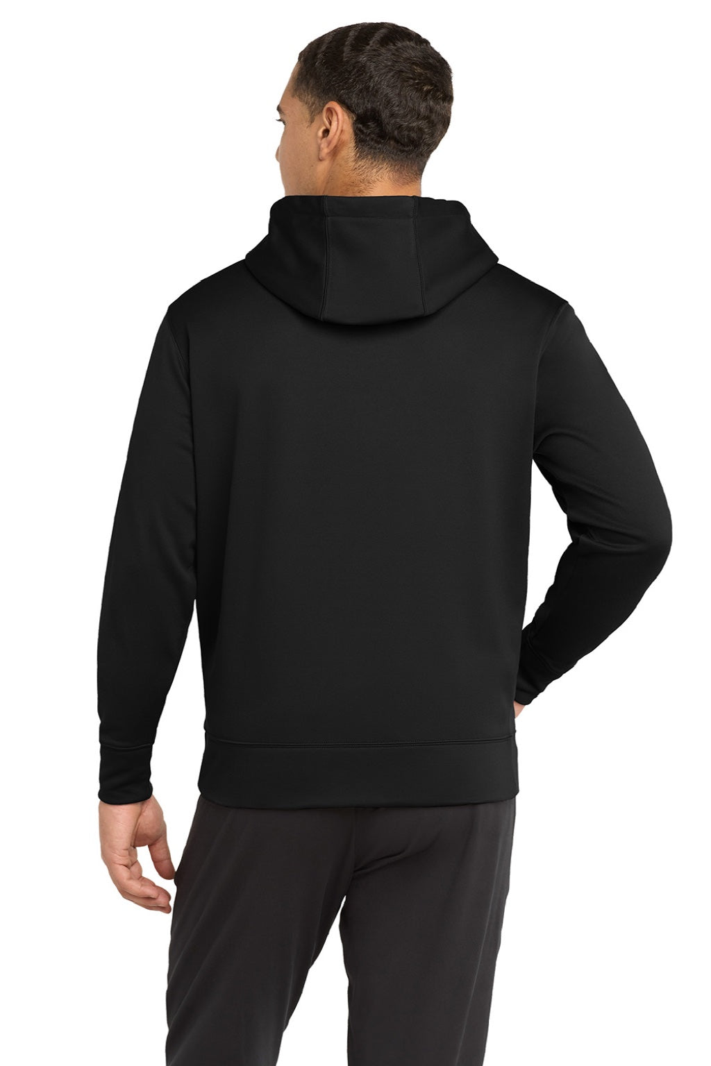 Sport-Tek ST238 Mens Sport-Wick Moisture Wicking Fleece Full Zip Hooded Sweatshirt Hoodie w/ Pouch Pocket Black Model Back