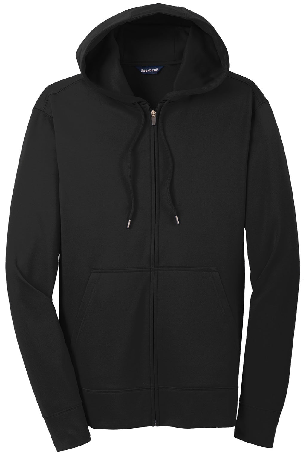 Sport-Tek ST238 Mens Sport-Wick Moisture Wicking Fleece Full Zip Hooded Sweatshirt Hoodie w/ Pouch Pocket Black Flat Front