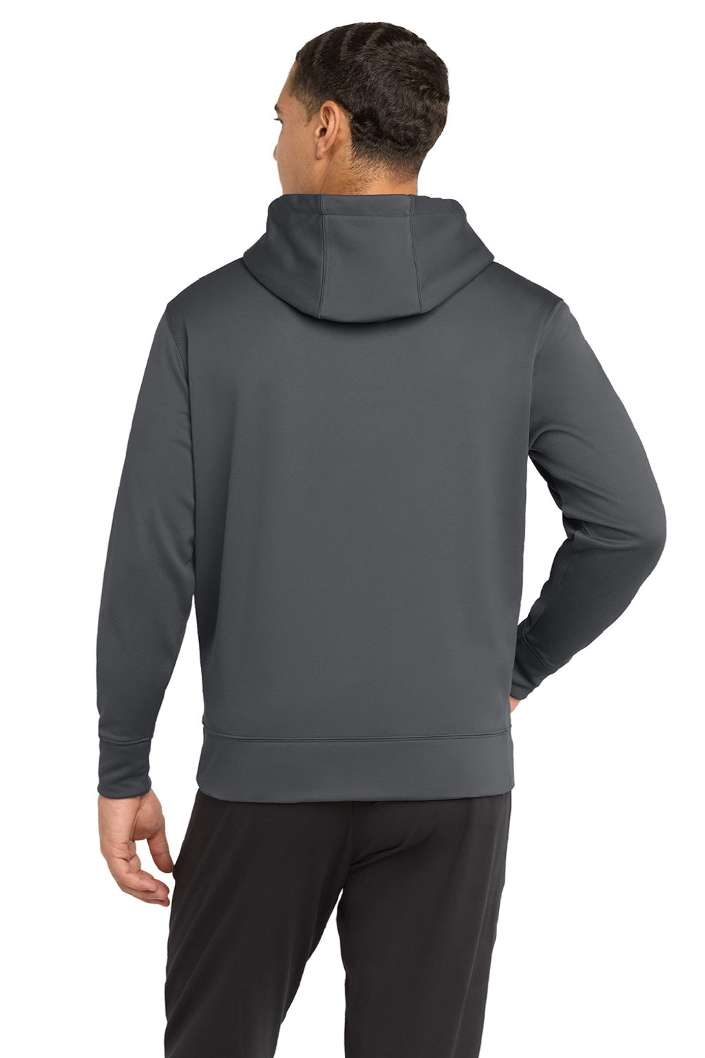Sport-Tek ST238 Mens Sport-Wick Moisture Wicking Fleece Full Zip Hooded Sweatshirt Hoodie w/ Pouch Pocket Dark Smoke Grey Model Back