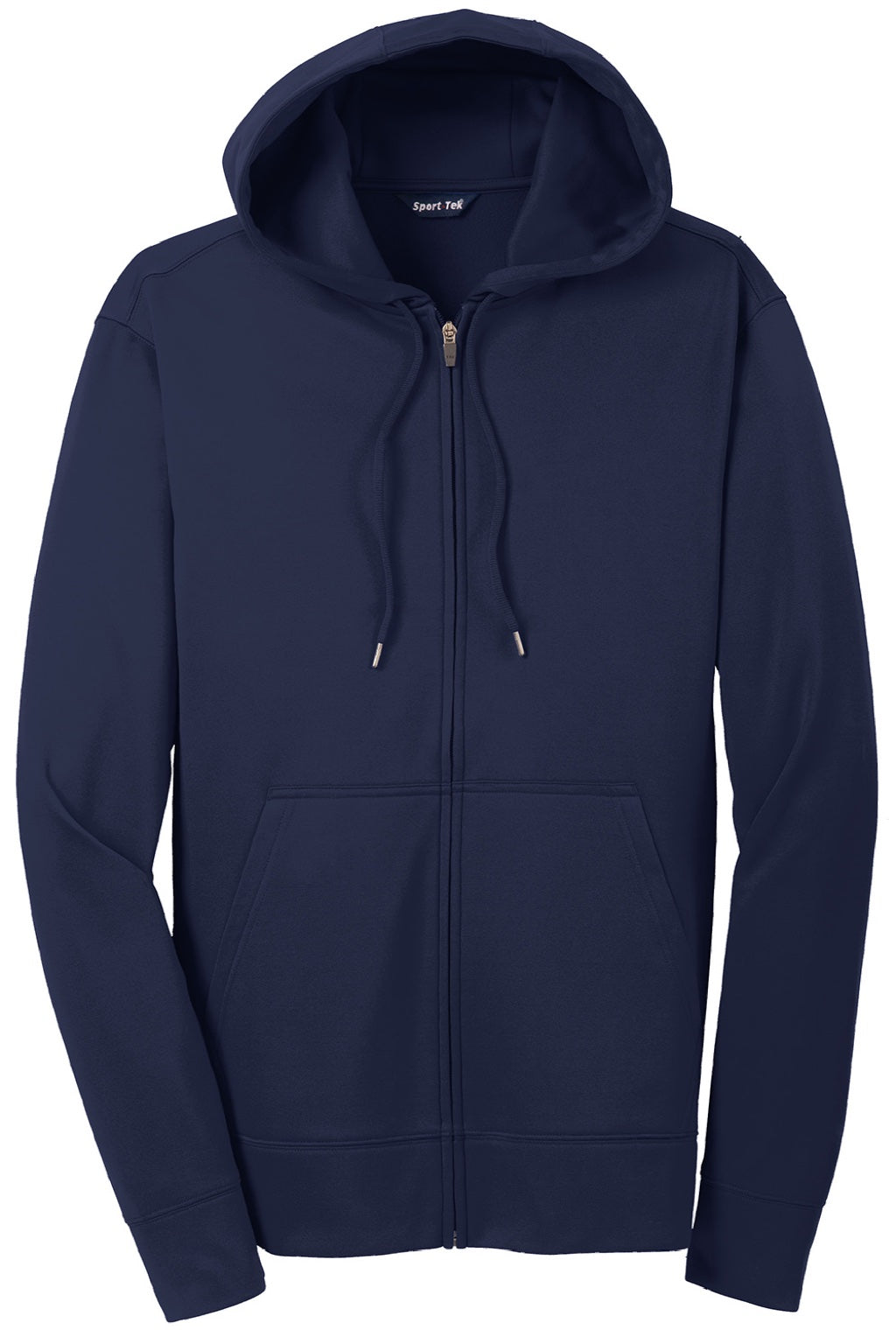 Sport-Tek ST238 Mens Sport-Wick Moisture Wicking Fleece Full Zip Hooded Sweatshirt Hoodie w/ Pouch Pocket Navy Blue Flat Front