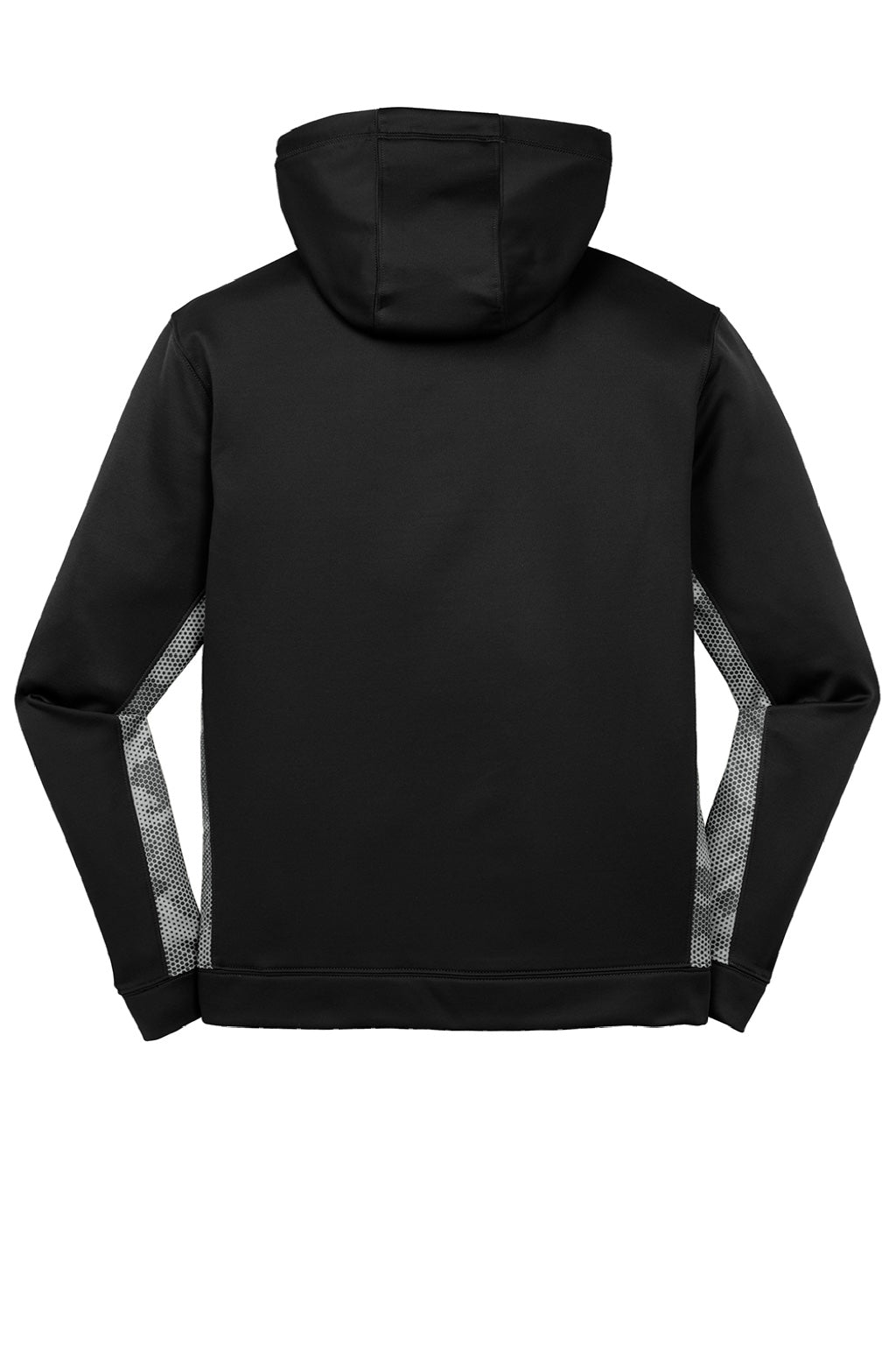 Sport-Tek ST239 Mens Sport-Wick CamoHex Moisture Wicking Fleece Hooded Sweatshirt Hoodie w/ Pouch Pocket Black/Dark Smoke Grey Flat Back
