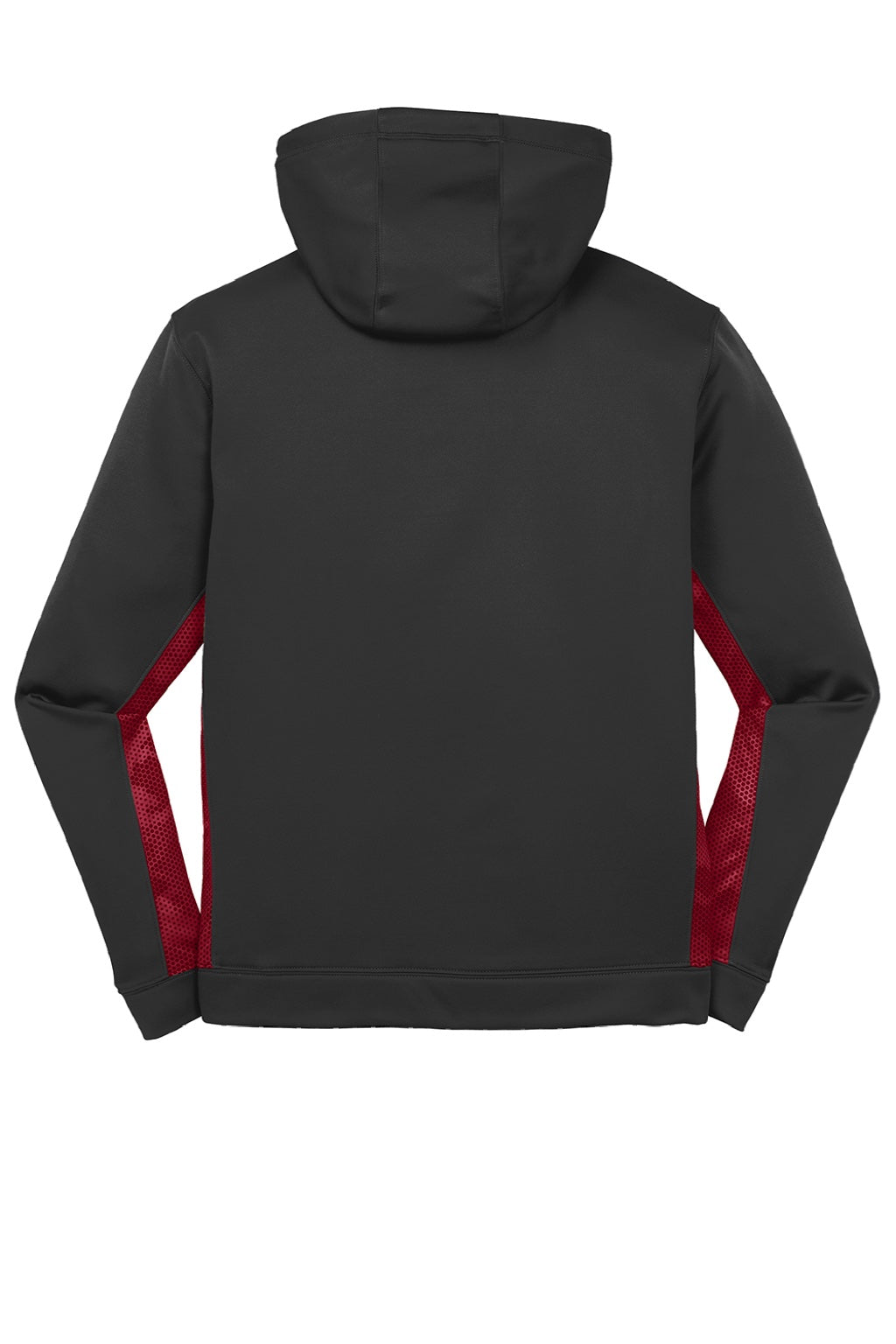 Sport-Tek ST239 Mens Sport-Wick CamoHex Moisture Wicking Fleece Hooded Sweatshirt Hoodie w/ Pouch Pocket Black/Deep Red Flat Back