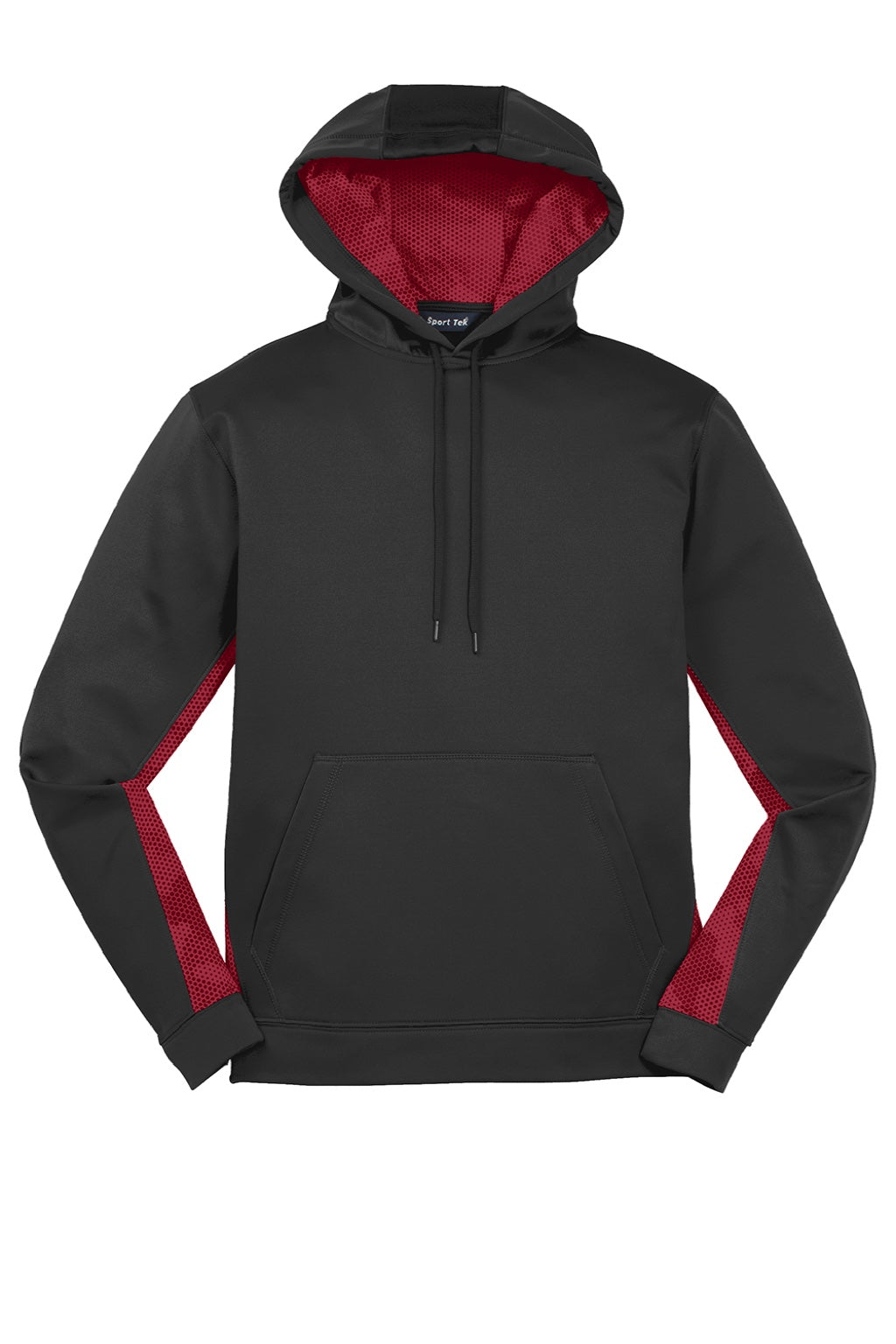 Sport-Tek ST239 Mens Sport-Wick CamoHex Moisture Wicking Fleece Hooded Sweatshirt Hoodie w/ Pouch Pocket Black/Deep Red Flat Front
