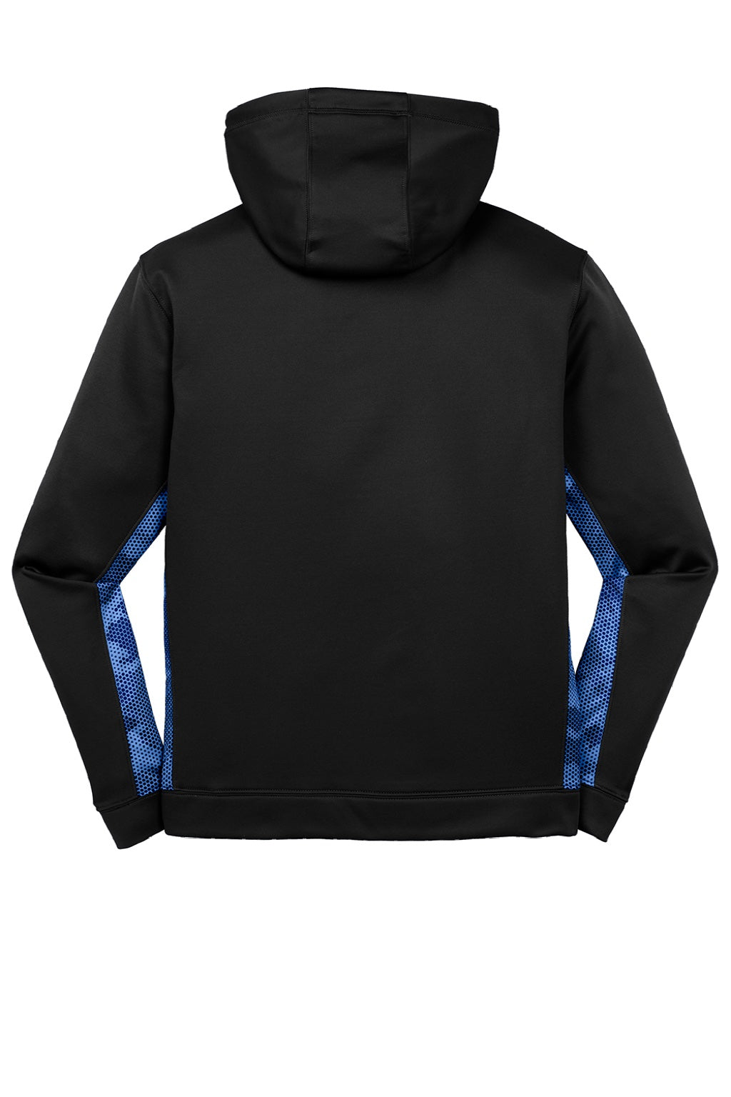 Sport-Tek ST239 Mens Sport-Wick CamoHex Moisture Wicking Fleece Hooded Sweatshirt Hoodie w/ Pouch Pocket Black/True Royal Blue Flat Back