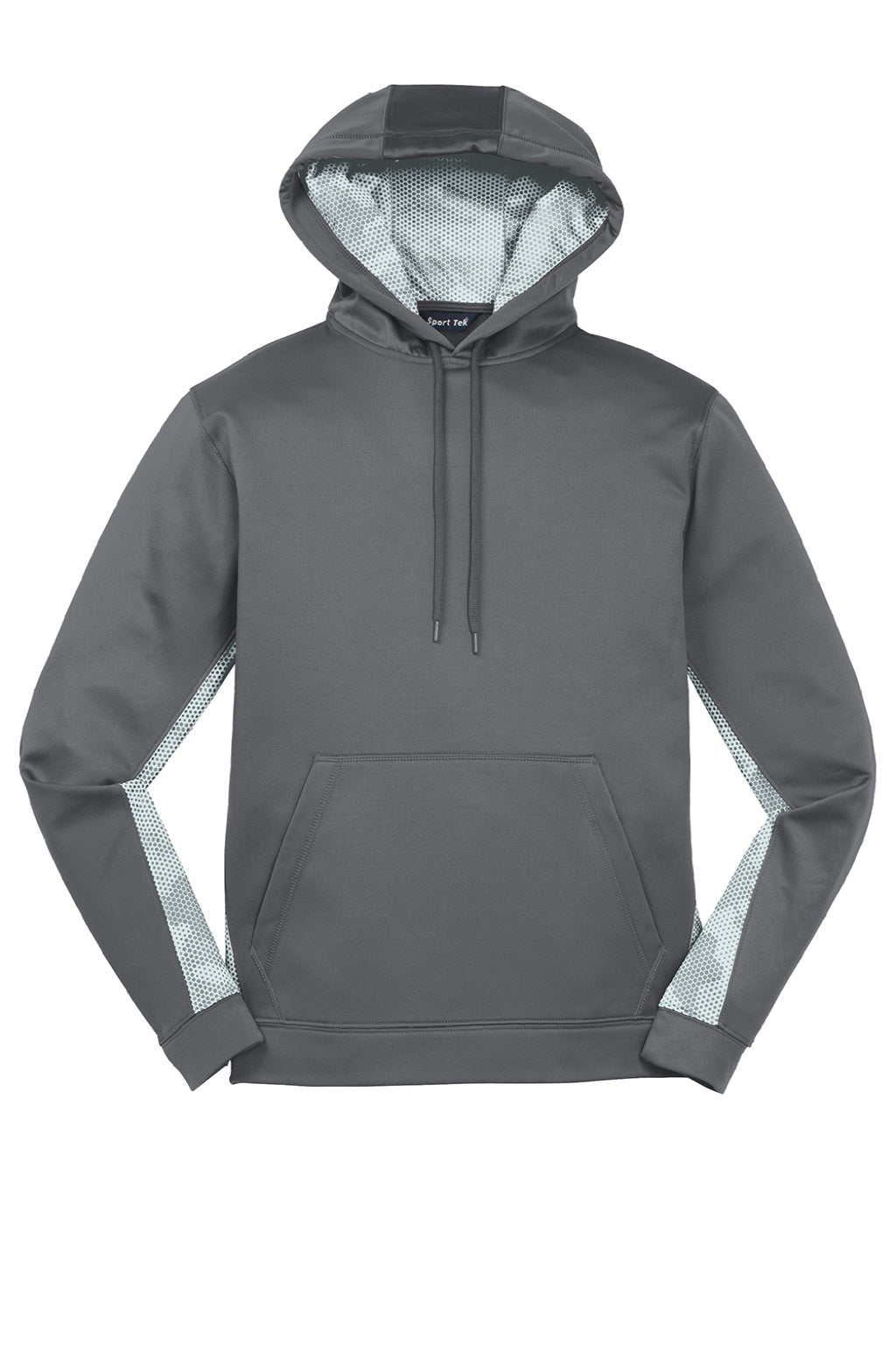Sport-Tek ST239 Mens Sport-Wick CamoHex Moisture Wicking Fleece Hooded Sweatshirt Hoodie w/ Pouch Pocket Dark Smoke Grey/White Flat Front